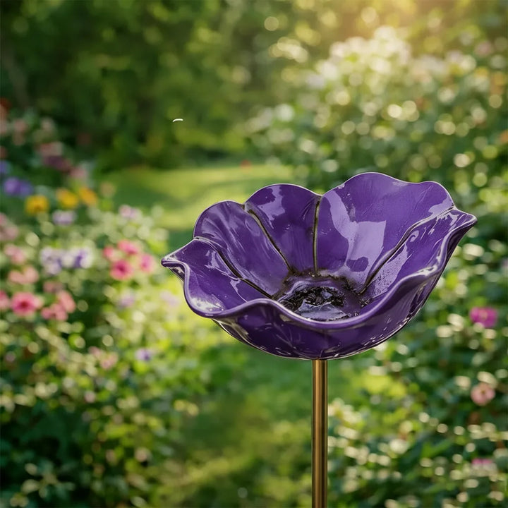 Metal Poppy Flower Bird Bath Stake - Garden & Balcony Decor, 60cm 9