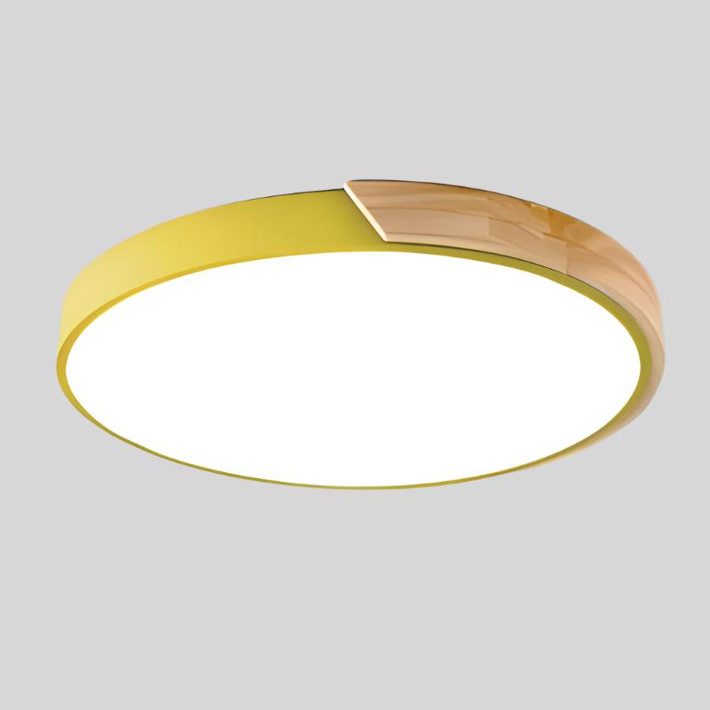 Scandinavian Macaron-Shaped LED Ceiling Light with Wood Accent for Living Room or Bedroom 15
