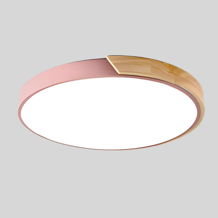 Scandinavian Macaron-Shaped LED Ceiling Light with Wood Accent for Living Room or Bedroom 16