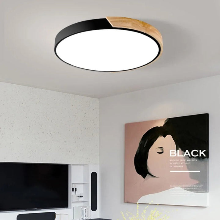 Scandinavian Macaron-Shaped LED Ceiling Light with Wood Accent for Living Room or Bedroom 2