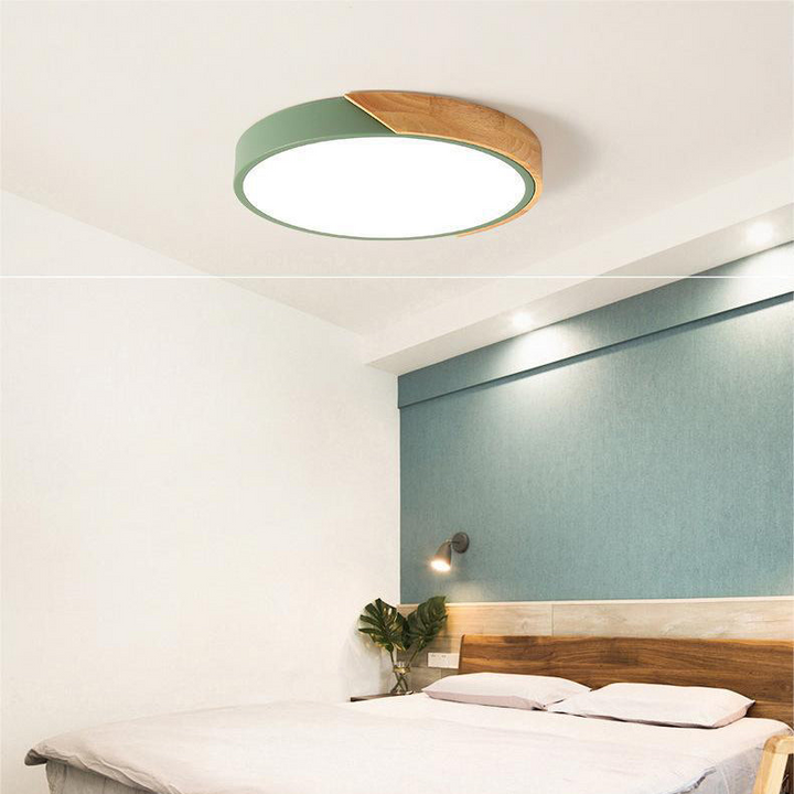 Scandinavian Macaron-Shaped LED Ceiling Light with Wood Accent for Living Room or Bedroom 6