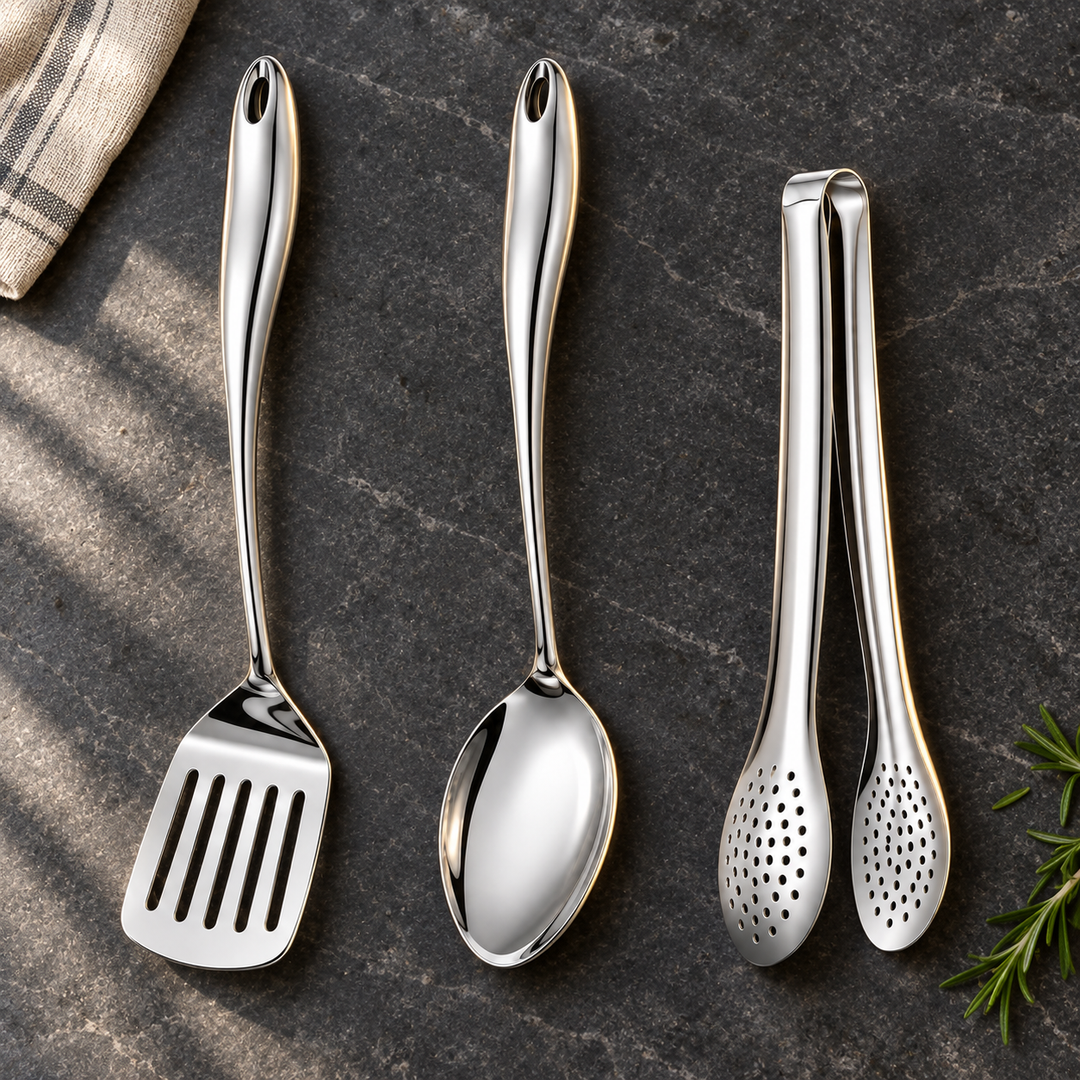 Stainless Steel Kitchen Utensil Set with Curved Handles, 3 to 11 Pieces 5