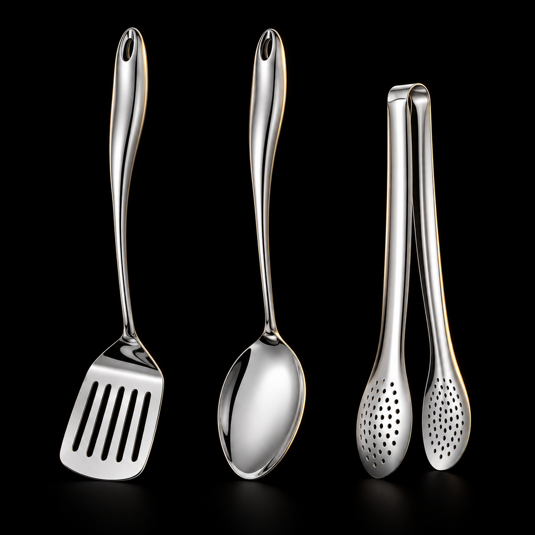 Stainless Steel Kitchen Utensil Set with Curved Handles, 3 to 11 Pieces 2
