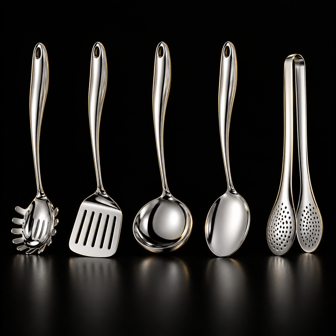 Stainless Steel Kitchen Utensil Set with Curved Handles, 3 to 11 Pieces 1