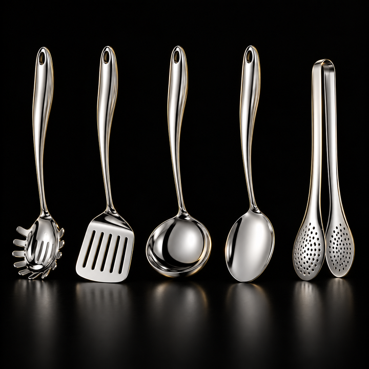Stainless Steel Kitchen Utensil Set with Curved Handles, 3 to 11 Pieces 1