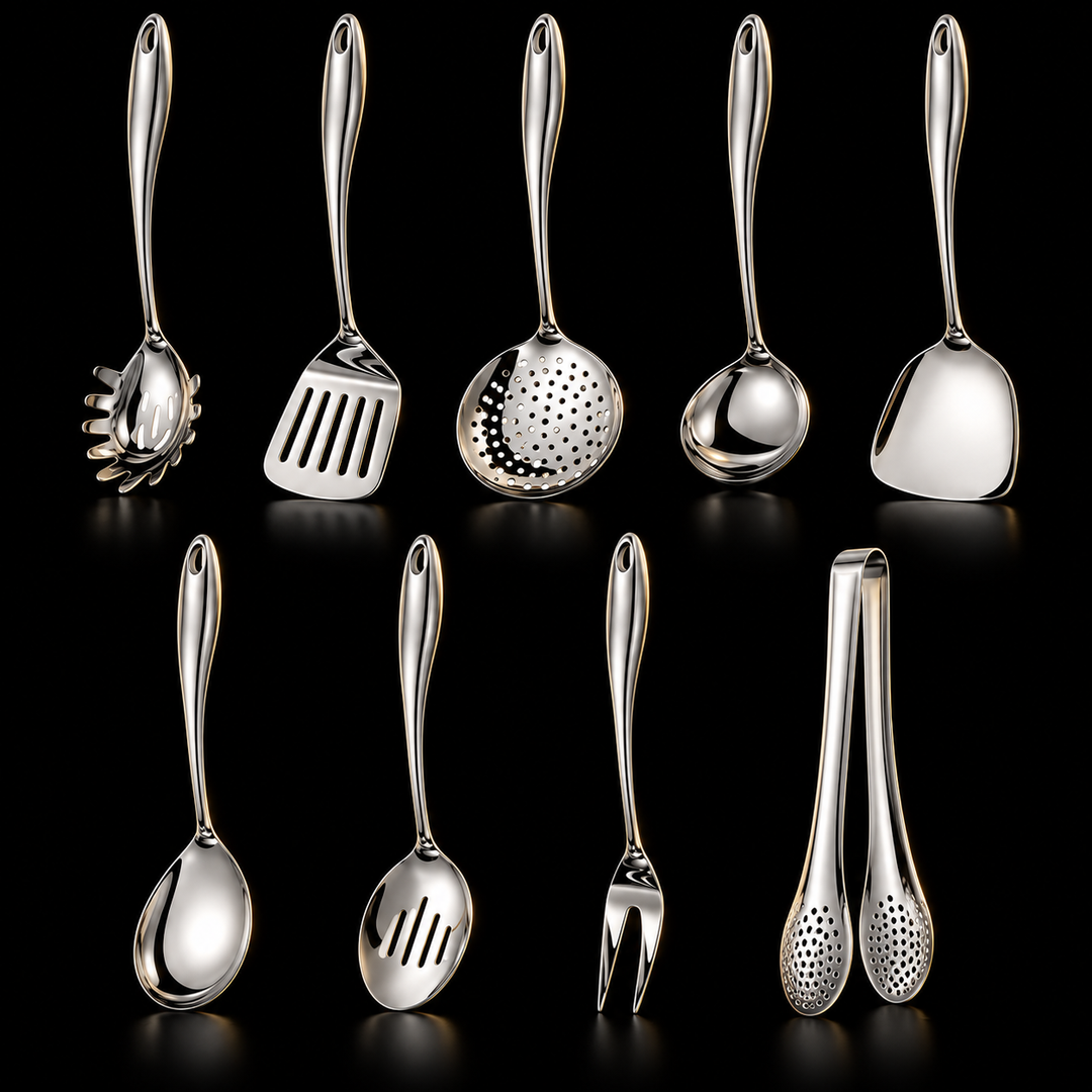 Stainless Steel Kitchen Utensil Set with Curved Handles, 3 to 11 Pieces 3