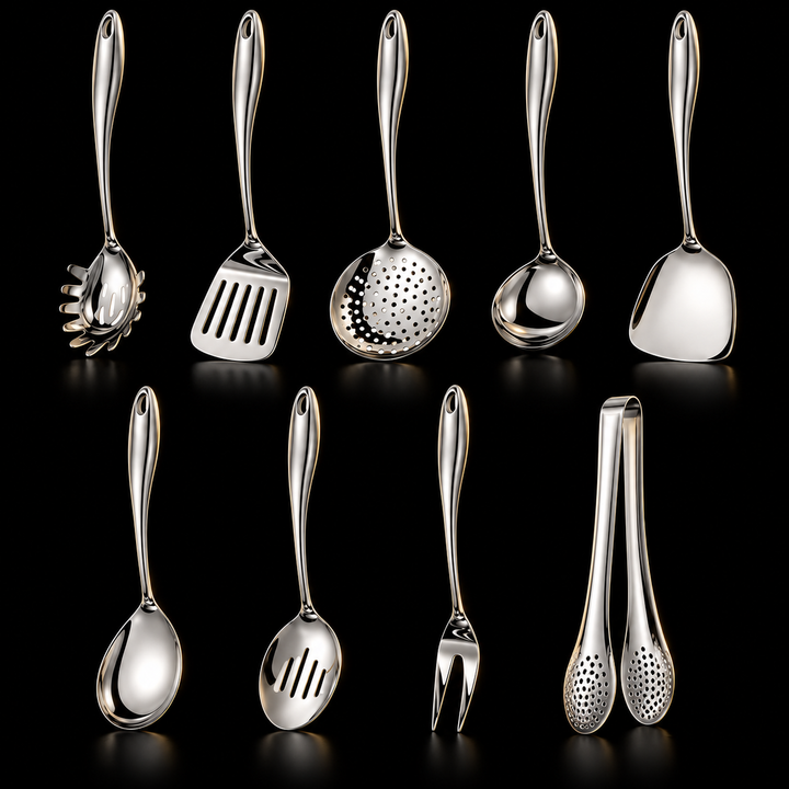 Stainless Steel Kitchen Utensil Set with Curved Handles, 3 to 11 Pieces 3