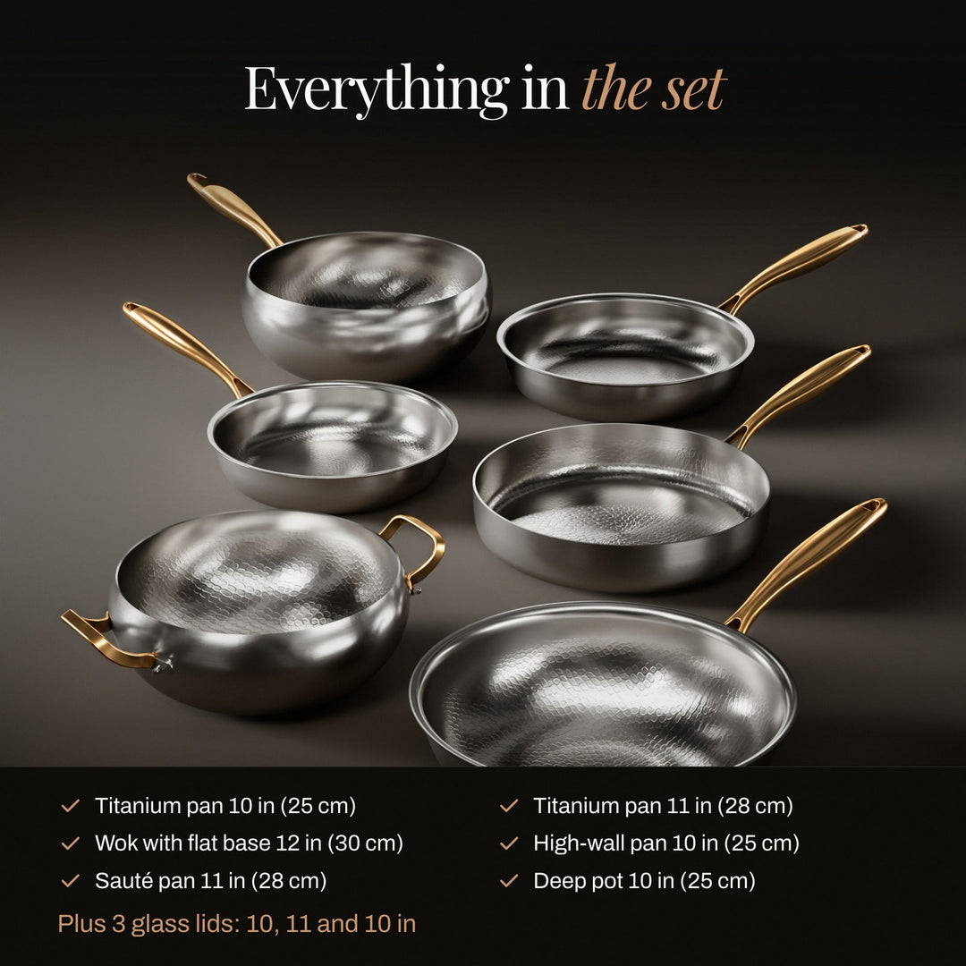 Hammered Titanium Kitchen Set with 3 Lids (10, 11 & 12 Inch) 2