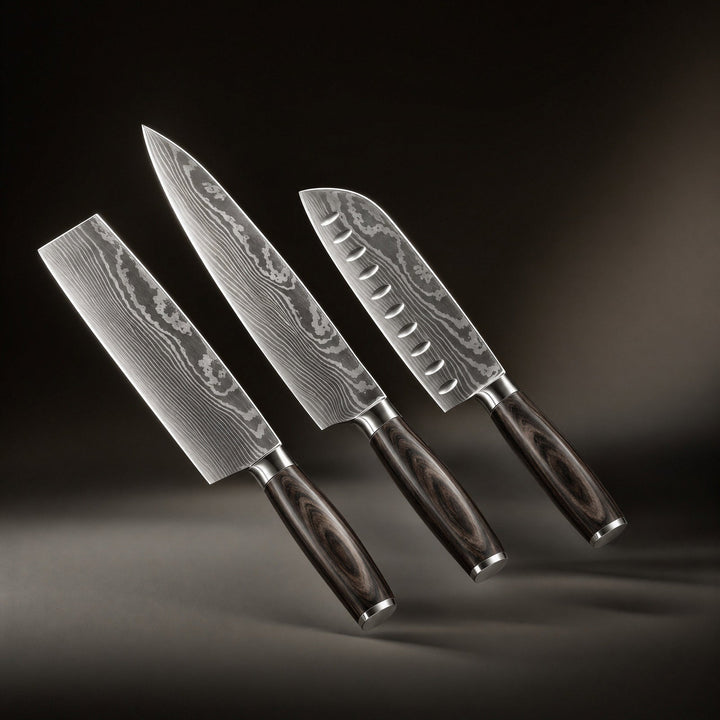3-Piece Japanese-Style Kitchen Knife Set with Layered Steel Blades 1