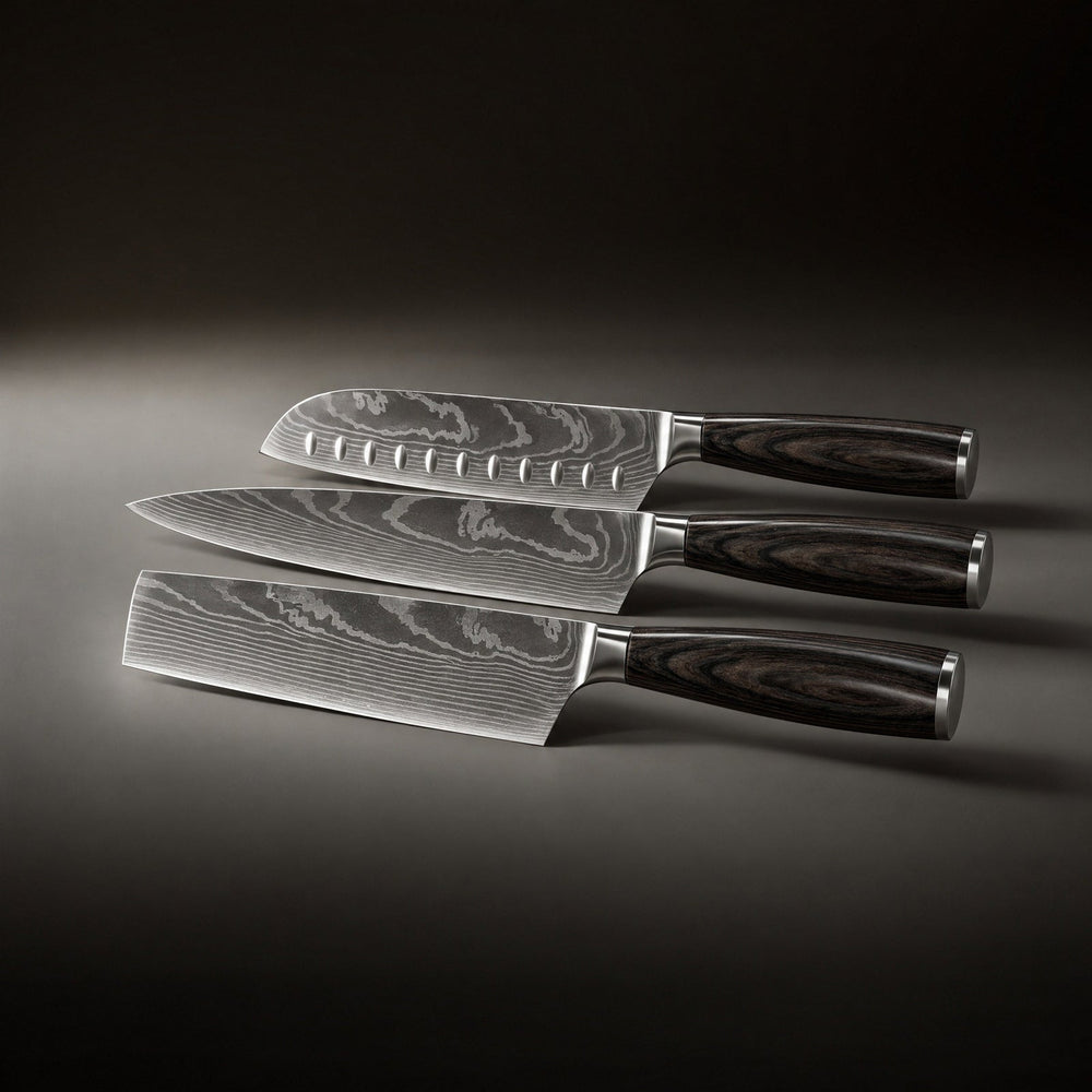 3-Piece Japanese-Style Kitchen Knife Set with Layered Steel Blades 2