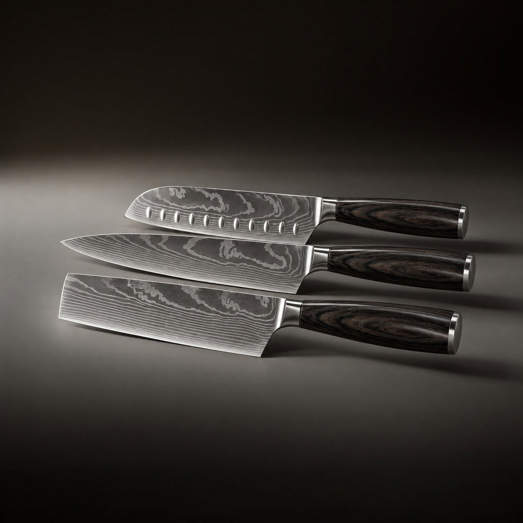 3-Piece Japanese-Style Kitchen Knife Set with Layered Steel Blades 2