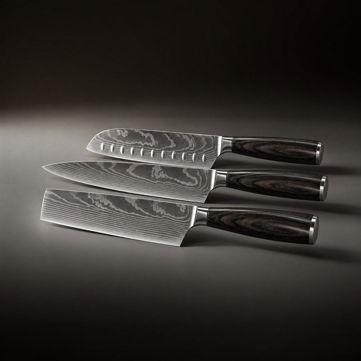 3-Piece Japanese-Style Kitchen Knife Set with Layered Steel Blades 2