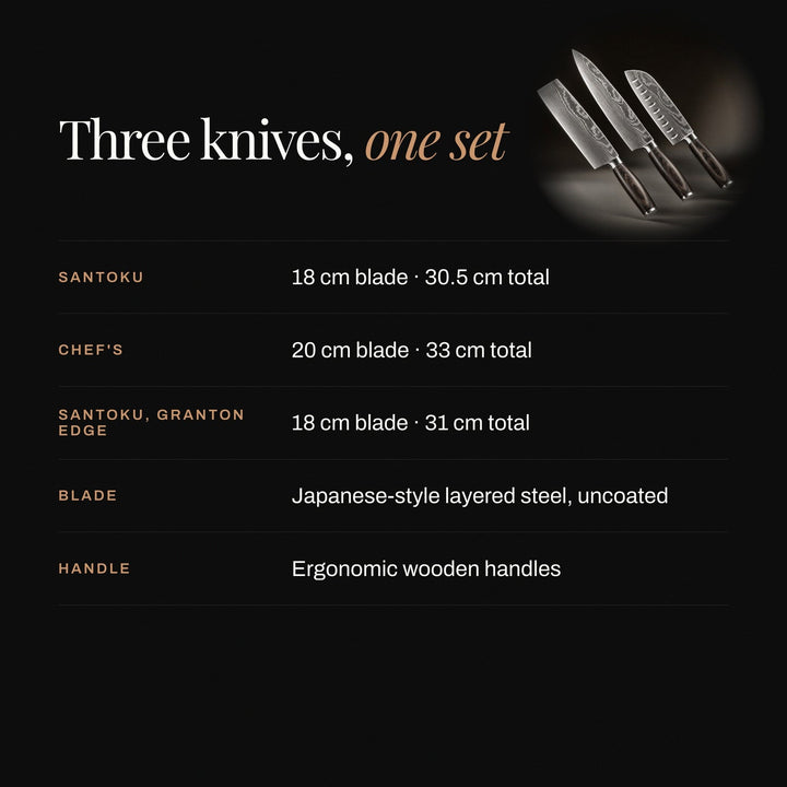 3-Piece Japanese-Style Kitchen Knife Set with Layered Steel Blades 4