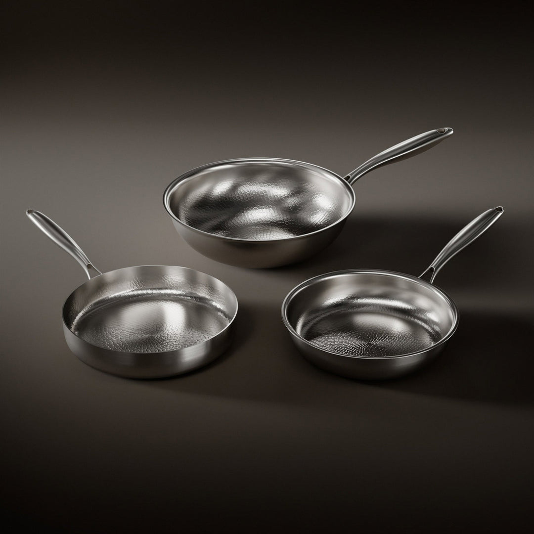 Hammered Titanium Stir-Fry Set with 1 Lid (8, 8 & 10 Inch) 1