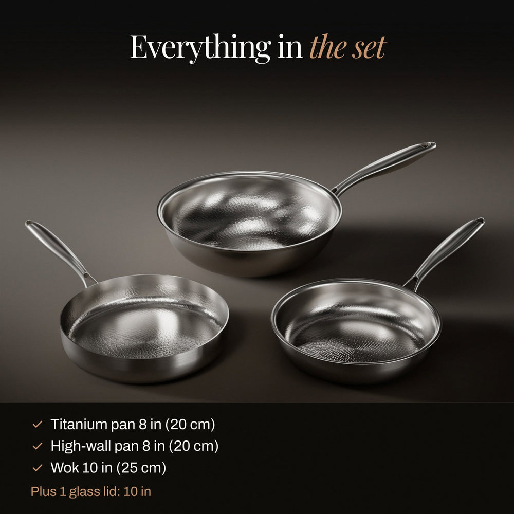Hammered Titanium Stir-Fry Set with 1 Lid (8, 8 & 10 Inch) 2