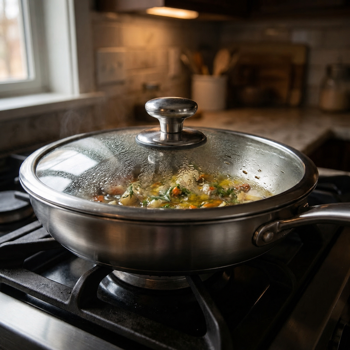 Hand-Hammered Titanium Frying Pan Set with 2 Lids, 5 Sizes 8-12 In 7