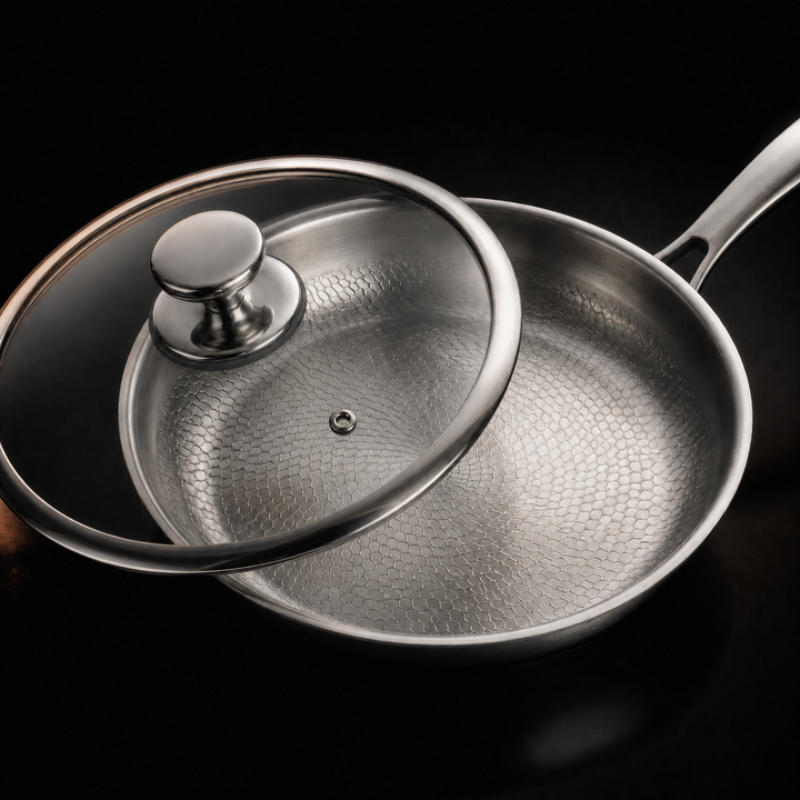 Hand-Hammered Titanium Frying Pan Set with 2 Lids, 5 Sizes 8-12 In 4