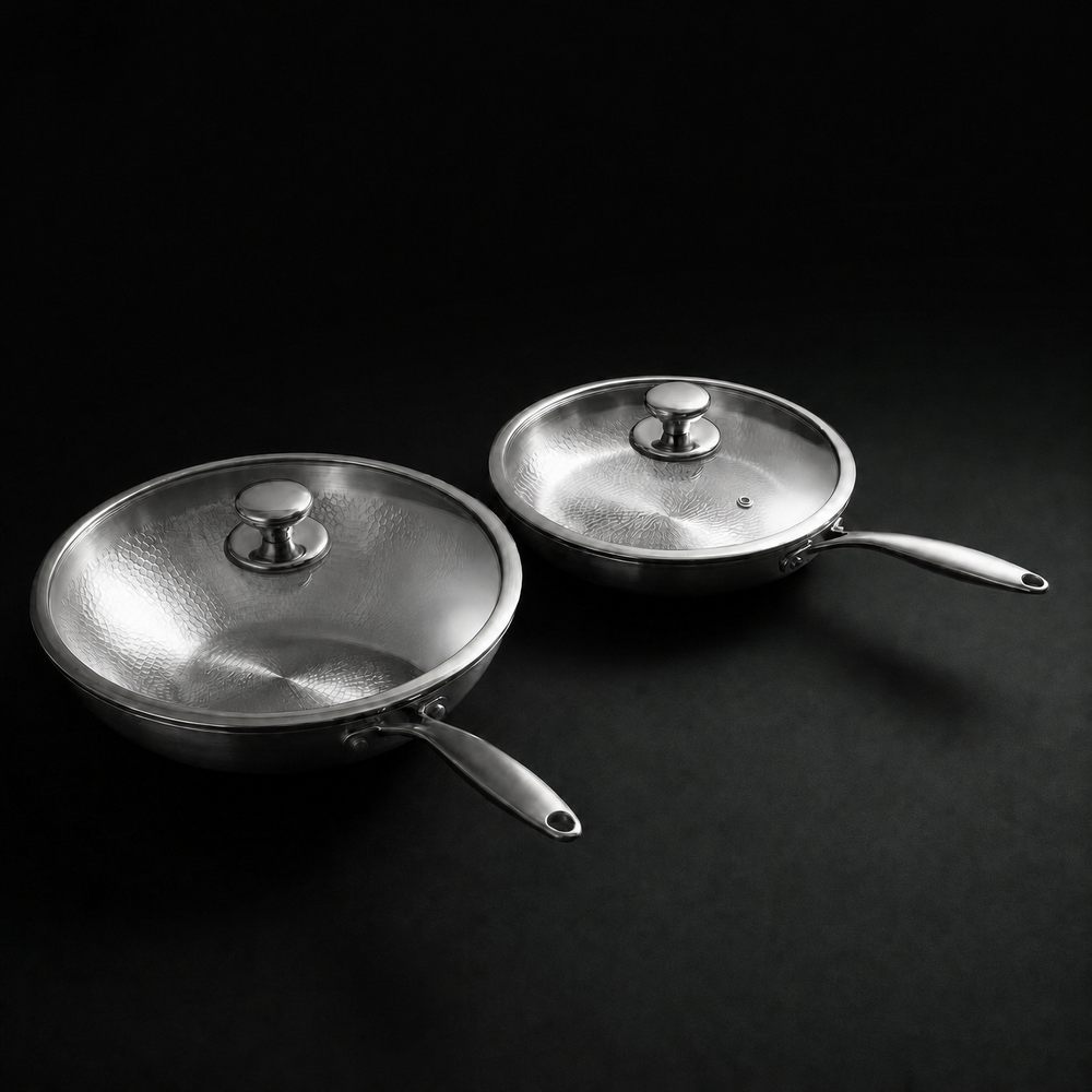 Hand-Hammered Titanium Wok & Fry Pan (10 Inch) with Utensils 2