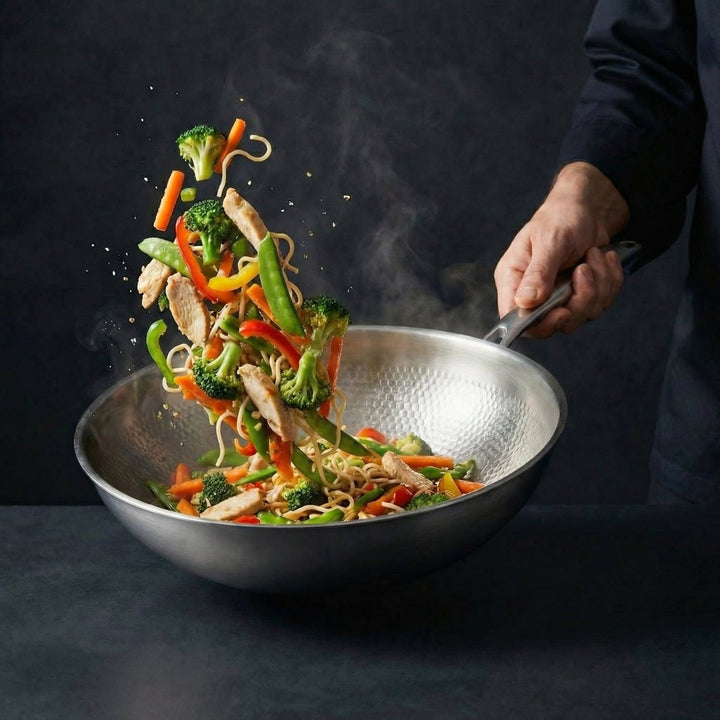 Hammered Titanium Flat-Bottom Wok Pan 8