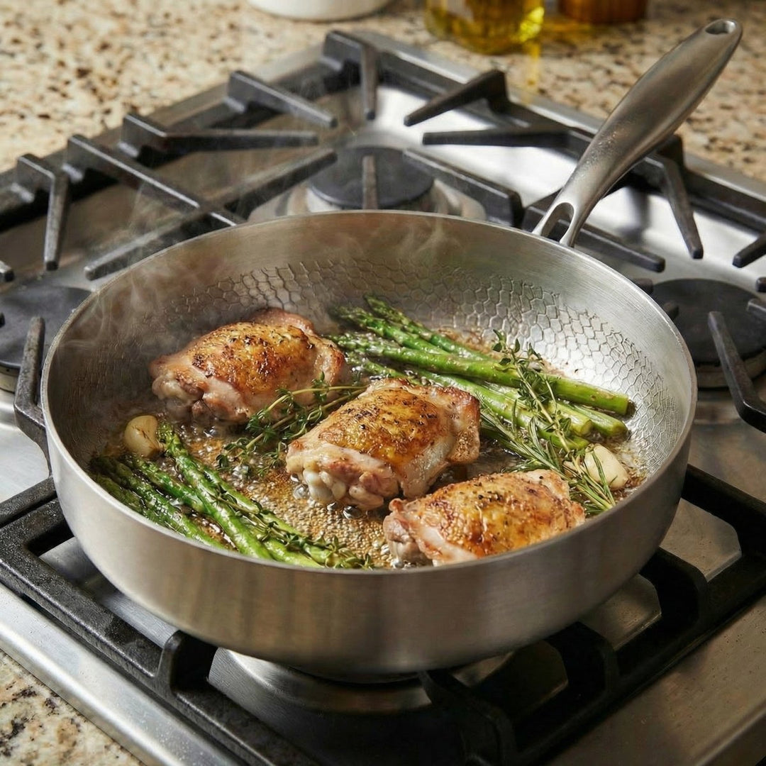 Hammered Titanium Pan with High Rim 4