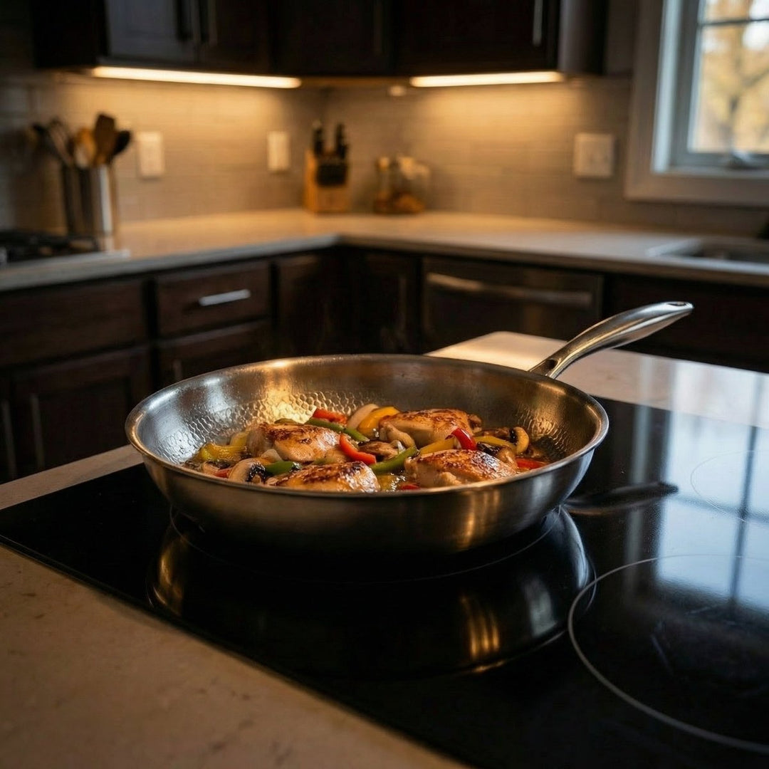 Hand-Hammered Titanium Frying Pan Set with 2 Lids, 5 Sizes 8-12 In 6