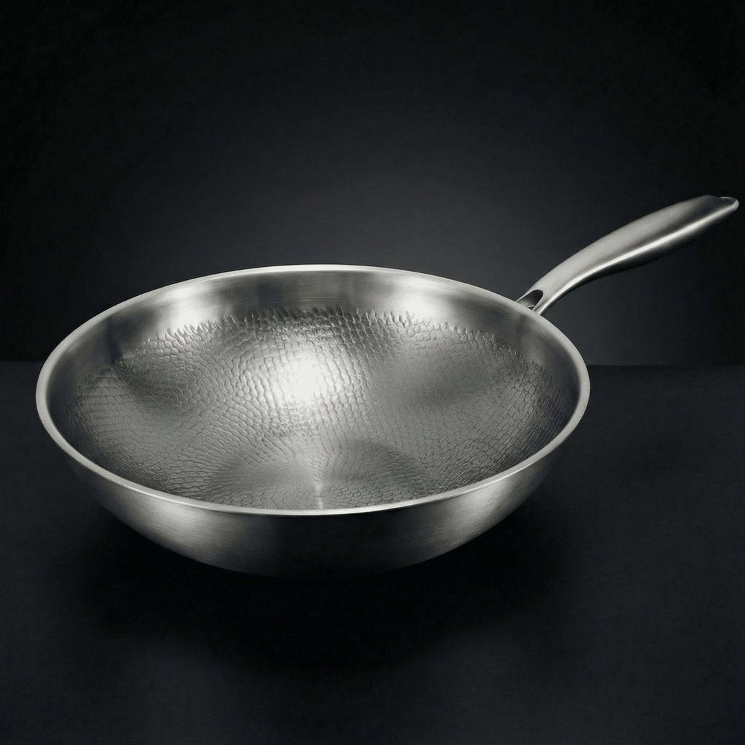 Hammered Titanium Wok Pan with Flat Base, Uncoated and Chemical-Free 1
