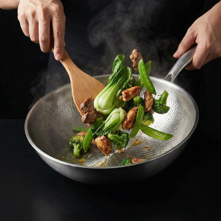 Hammered Titanium Flat-Bottom Wok Pan 7