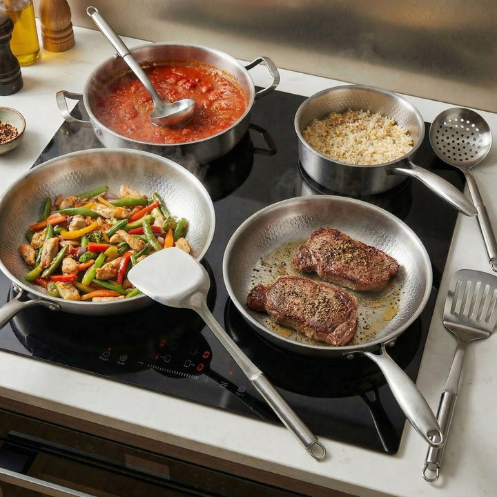 Hand-Hammered Titanium Family Set: 4 Pans & Utensils 10