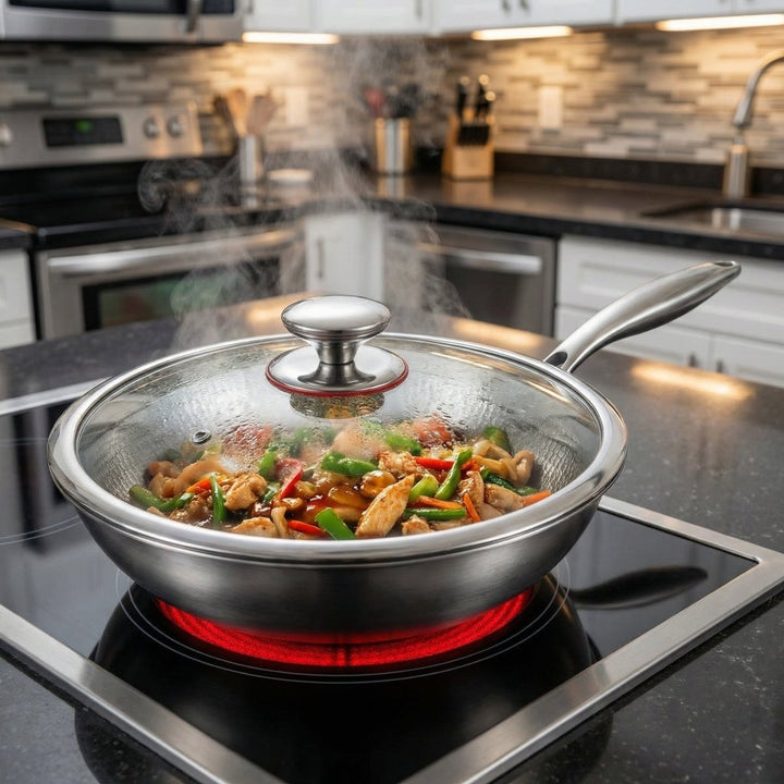 Hammered Titanium Flat-Bottom Wok Pan 6