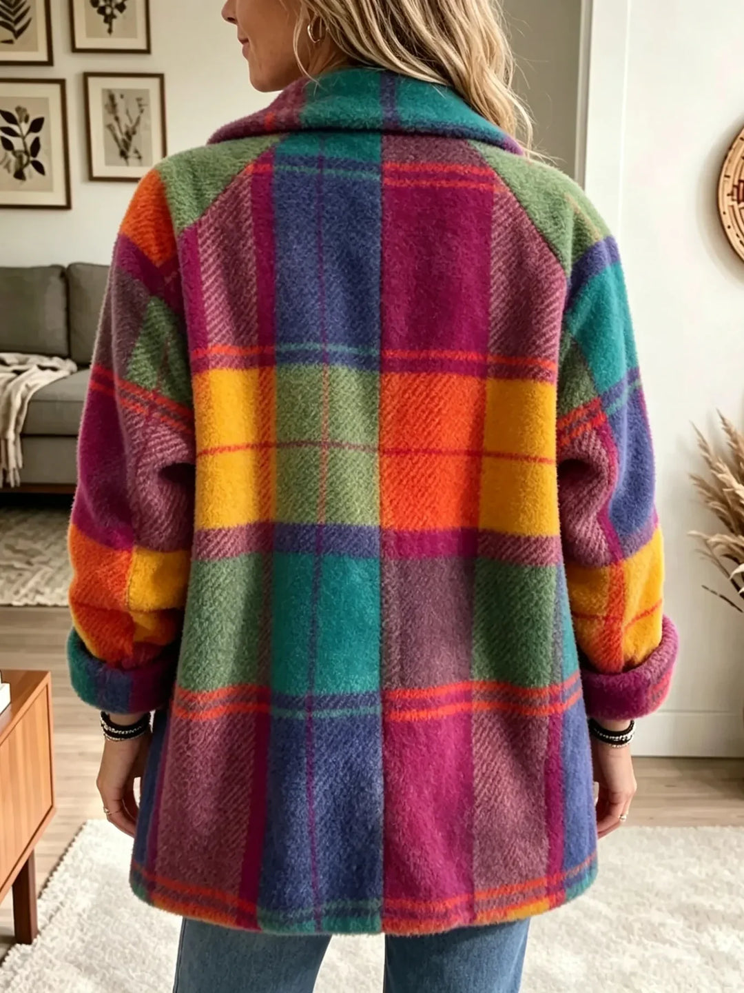 Cozy Multi-Color Plaid Coat 2
