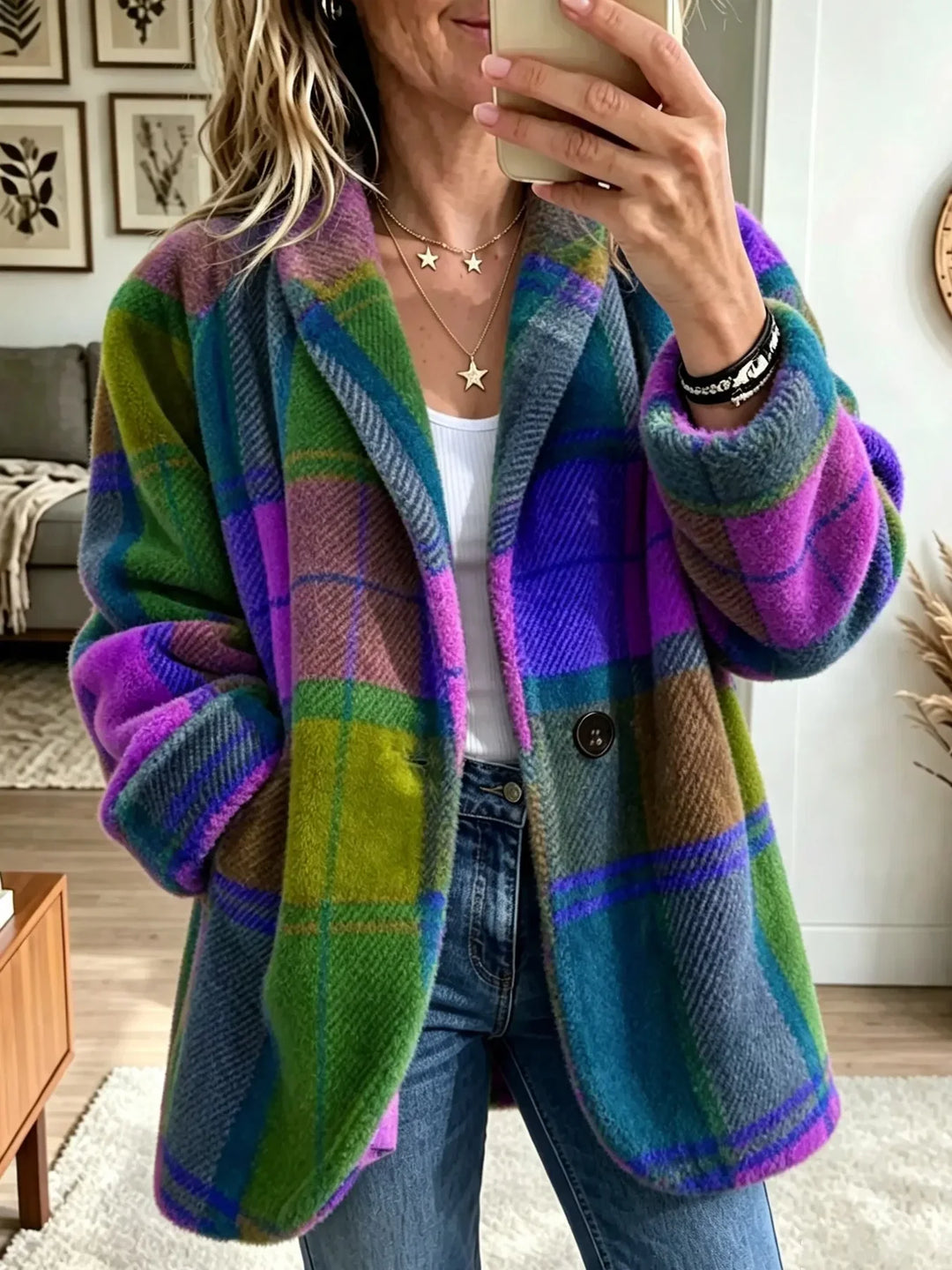 Cozy Multi-Color Plaid Coat 5
