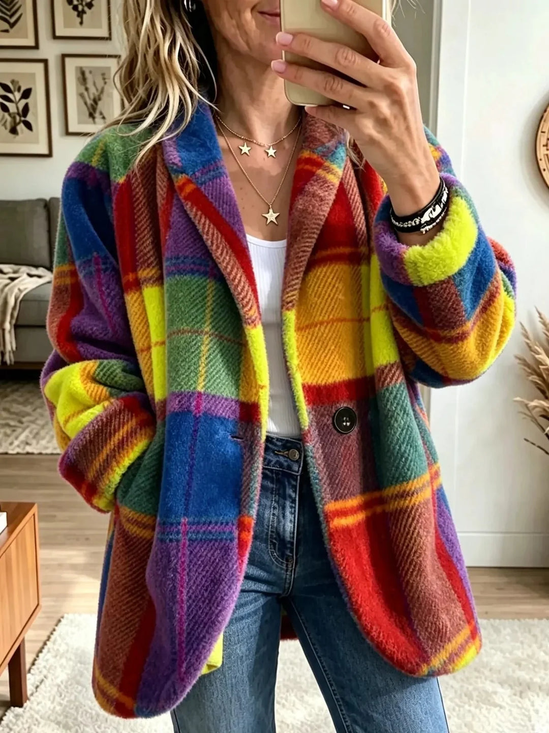 Cozy Multi-Color Plaid Coat 4