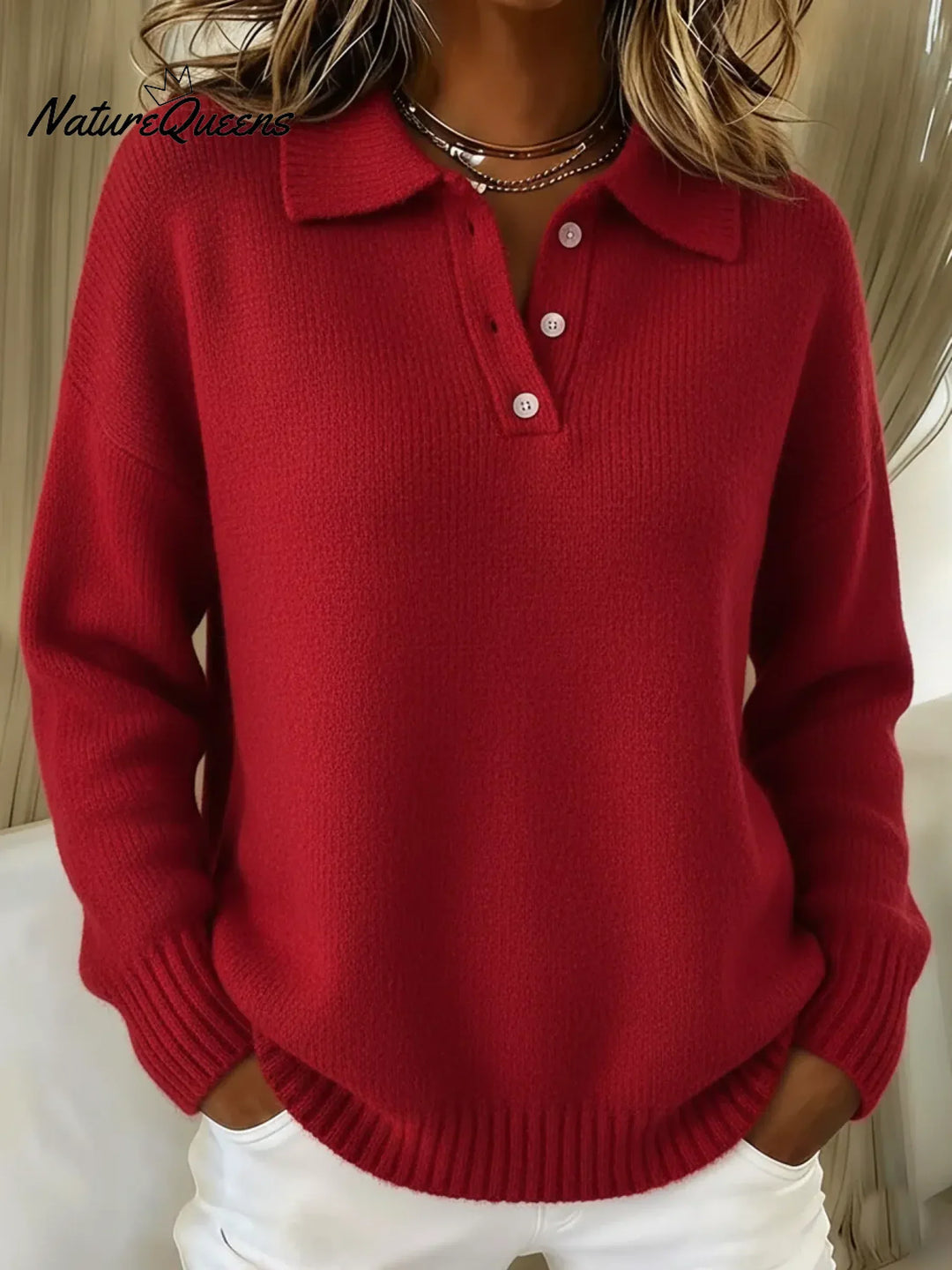 Classic Long Sleeve Polo Collar Sweater for Men and Women, Soft Stretch Knit 3