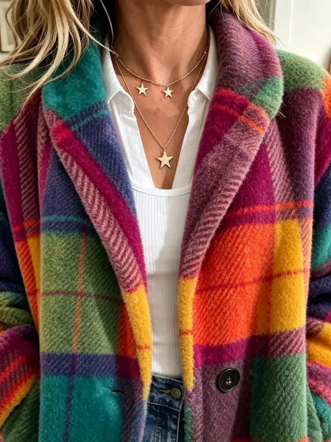 Cozy Multi-Color Plaid Coat 3