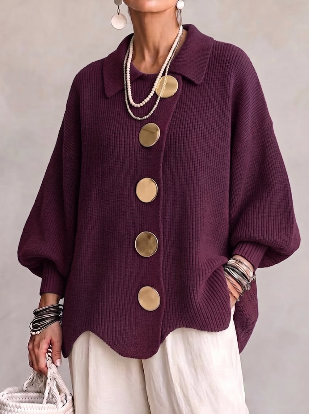 Elegant Oversized Cardigan with Statement Buttons 2