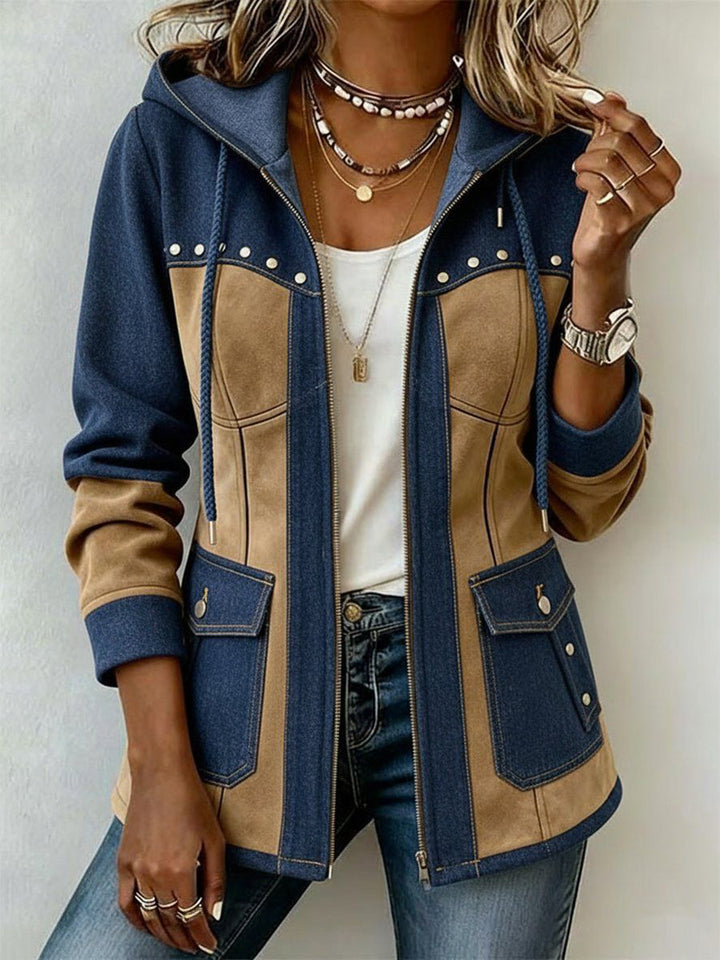 Women's Hooded Jacket with Pockets and Studded Details 1
