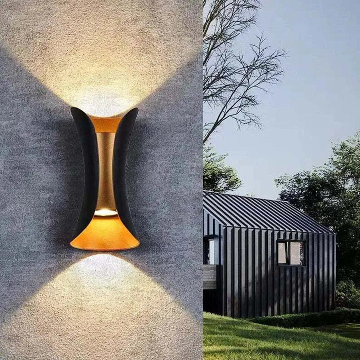 Black LED Outdoor Wall Light with Gold Accents & IP65 Rating 1