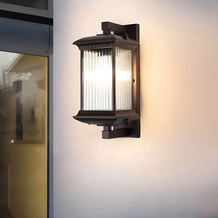 Classic Lantern-Style Outdoor Wall Light with Fluted Glass Panels 3