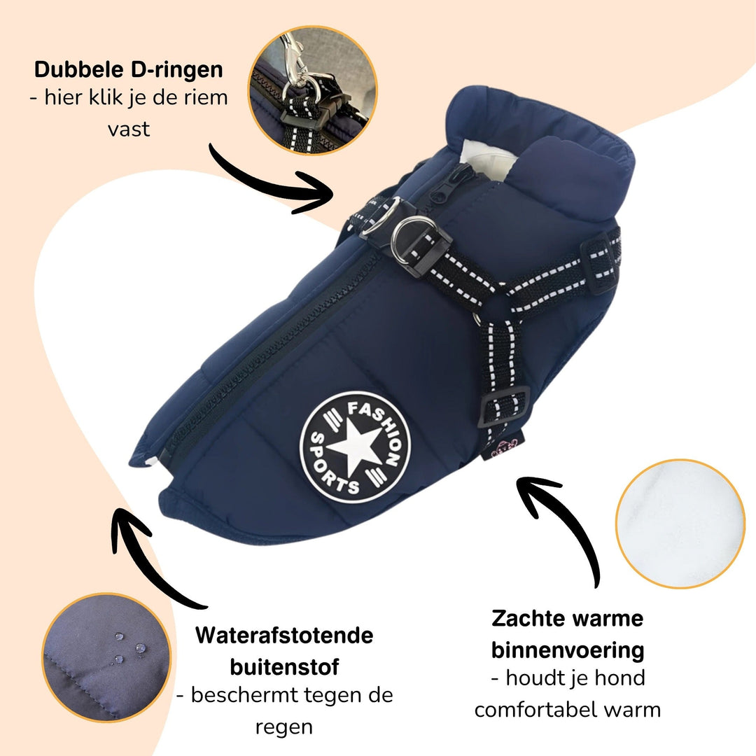 Winter Dog Coat with Built-In Harness, Padded and Lined 7