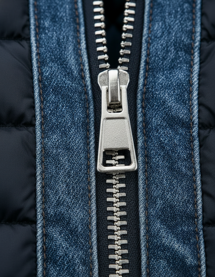 Men's Quilted Denim Jacket with Stand Collar and Zip Front, Blue 4