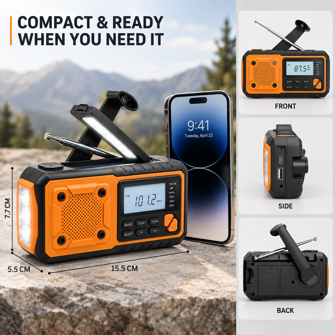 Portable Emergency Crank Radio with Solar Panel, Flashlight and Bluetooth 3