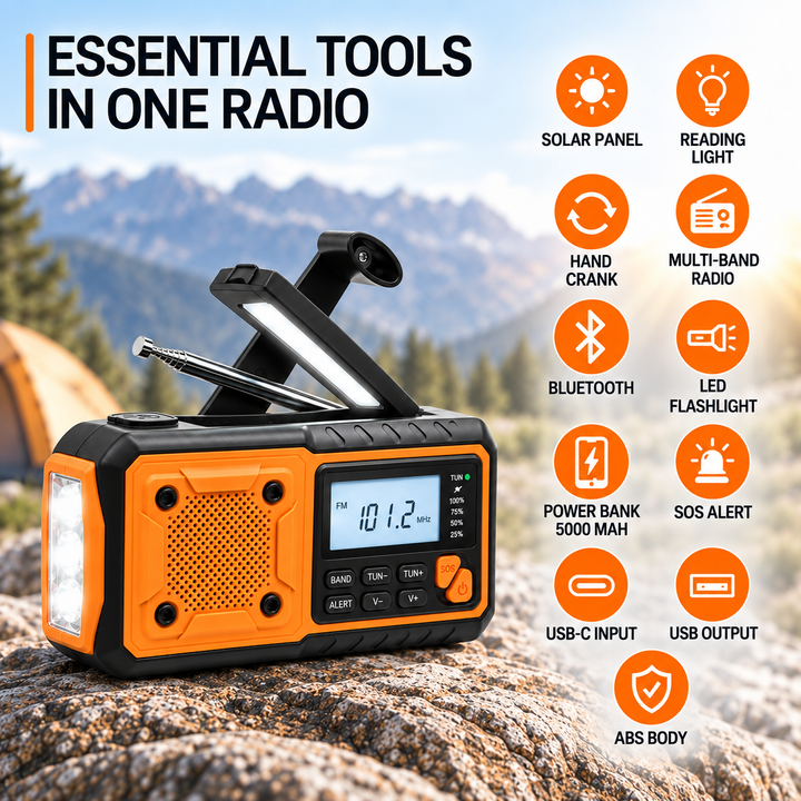 Portable Emergency Crank Radio with Solar Panel, Flashlight and Bluetooth 7