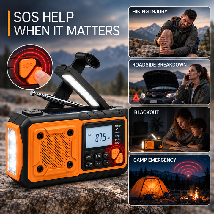 Portable Emergency Crank Radio with Solar Panel, Flashlight and Bluetooth 8