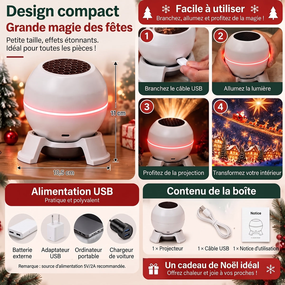 Christmas Light Projector with Animated Holiday Patterns, USB Powered 5