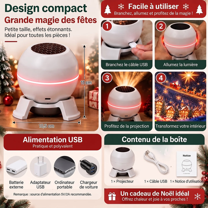 Christmas Light Projector with Animated Holiday Patterns, USB Powered 5