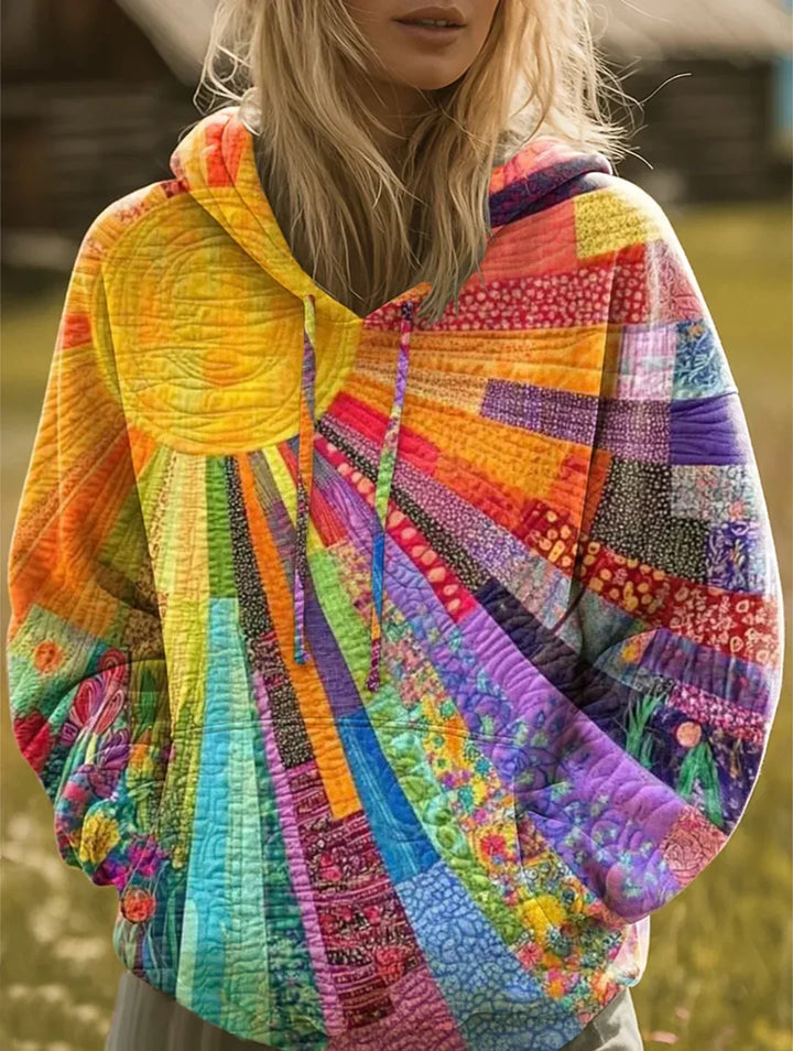 Bohemian Multicolor Patchwork Hoodie for Women 1