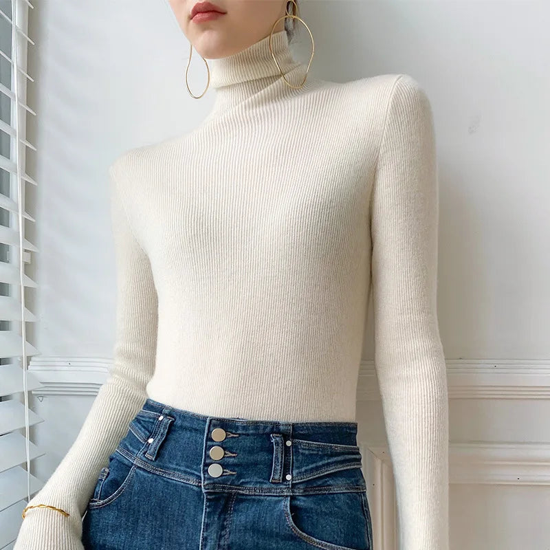 Women's Cashmere Turtleneck Sweater, Fine Knit Slim Fit 4