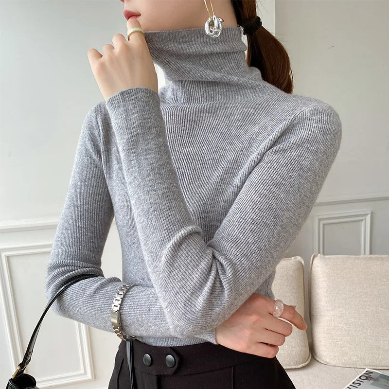 Women's Cashmere Turtleneck Sweater, Fine Knit Slim Fit 7