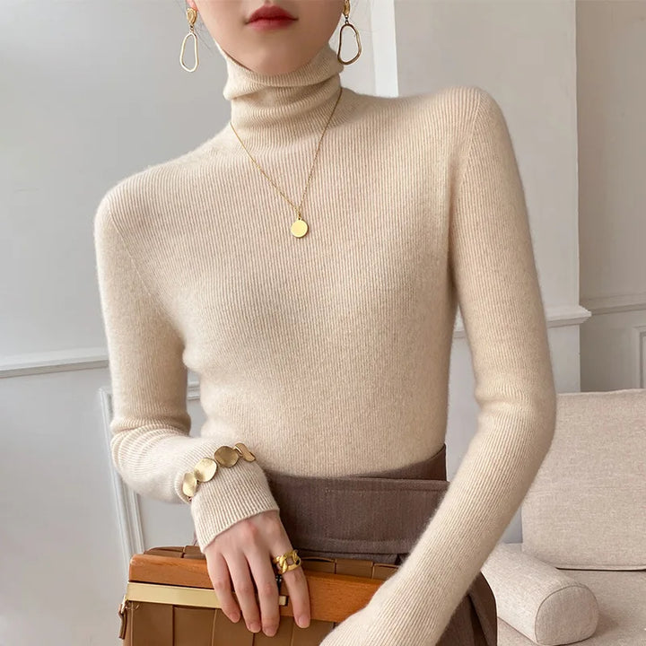 Women's Cashmere Turtleneck Sweater, Fine Knit Slim Fit 1