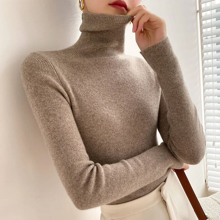 Women's Cashmere Turtleneck Sweater, Fine Knit Slim Fit 6